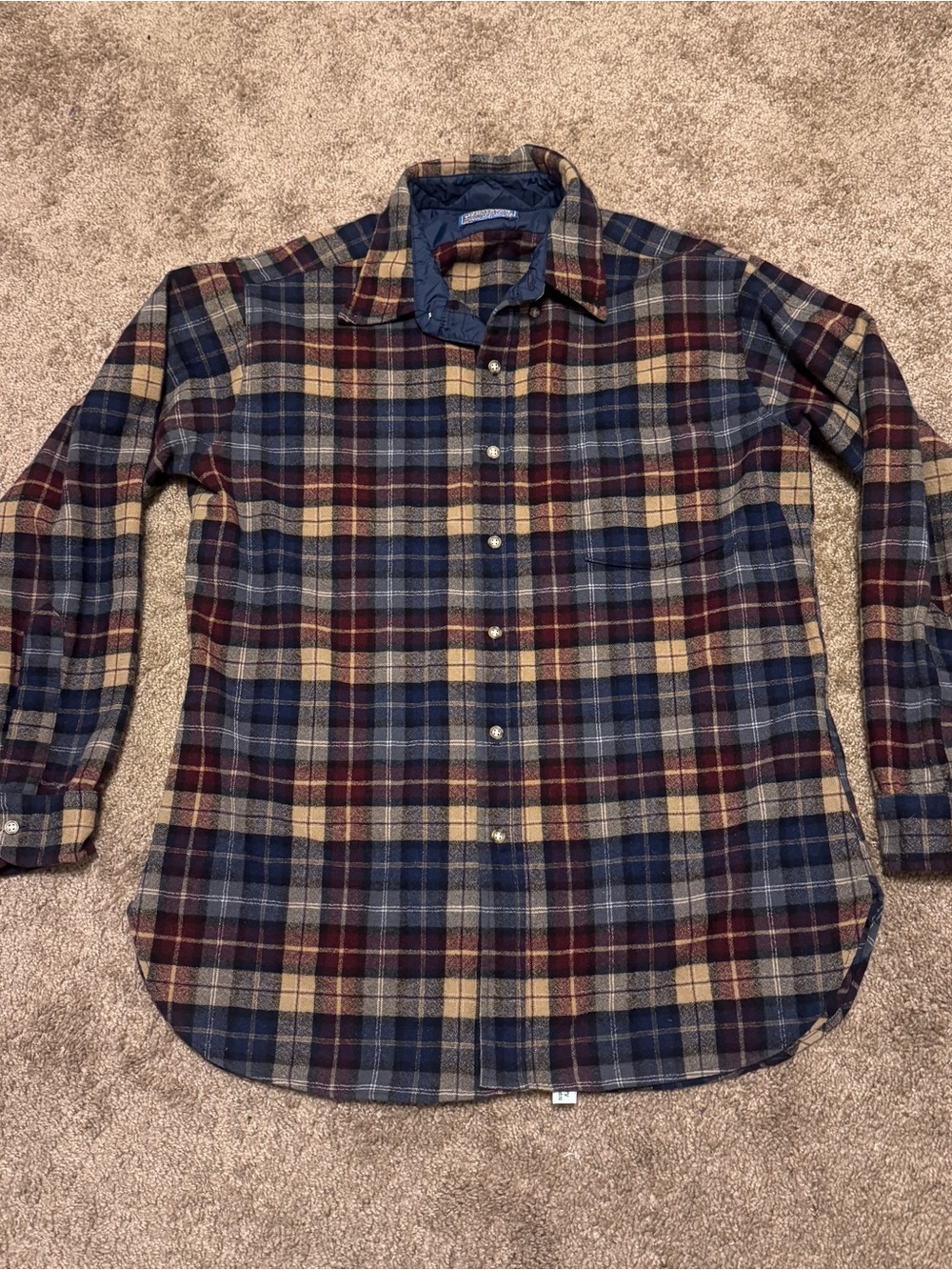 Pendleton Wool Flannel Shirt Mens Large Blue Red Check Long Sleeve Button Up USA